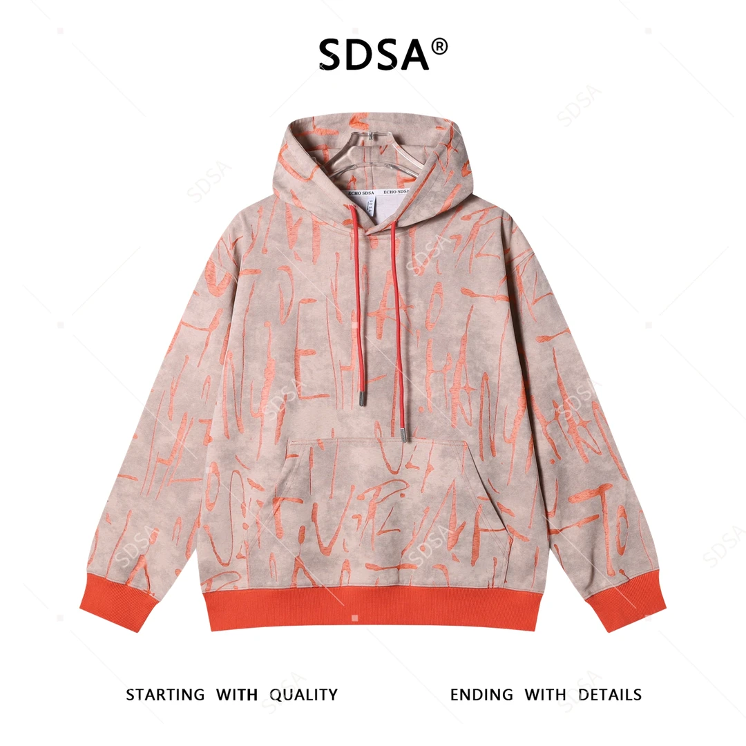 SDSA男士秋冬新款痞帅男装时尚抽象割破字母撞色连帽卫衣百搭