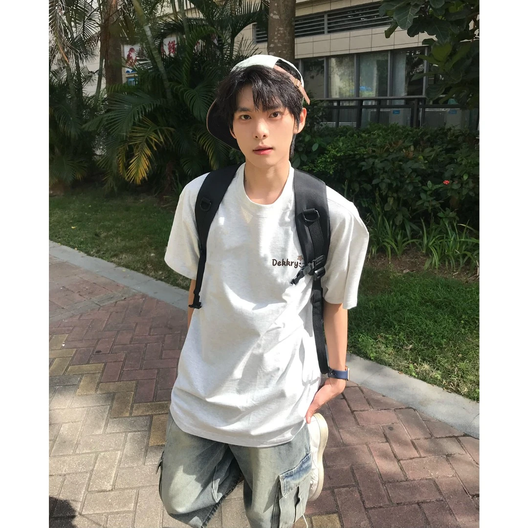 100%纯棉美式设计感星星字母印花短袖T恤夏季男女宽松情侣上衣