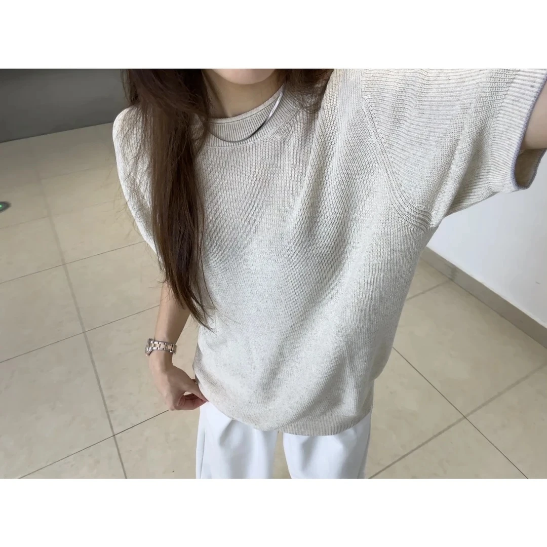 老钱风夏季短袖针织圆领青年T恤短款纯色小众新贵风0602