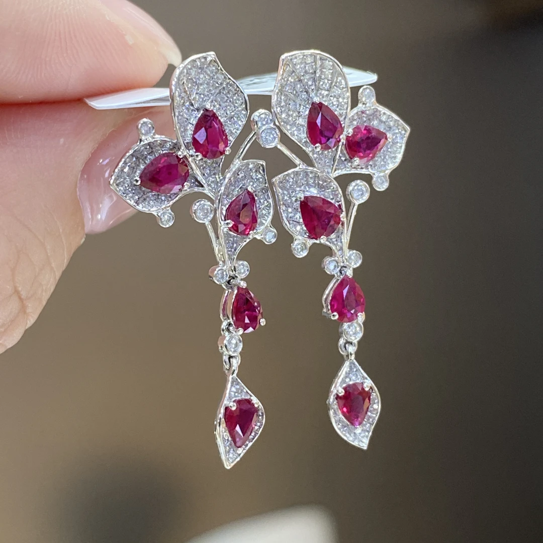 18k金红宝石耳钉 约2.10ct气质奢华时尚款