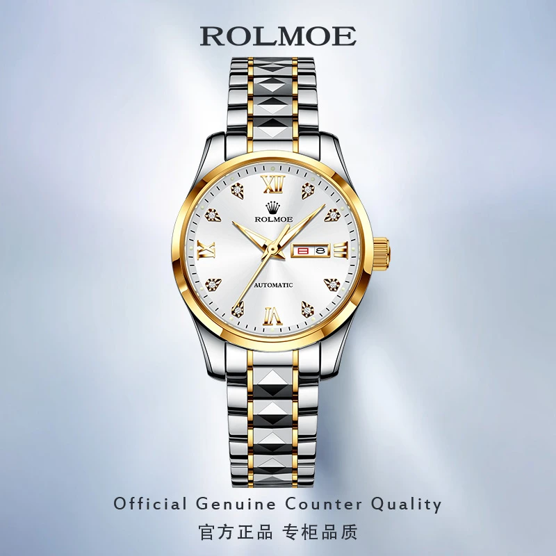 正品勞力士手表女士全自动机械表夜光防水双日历潮流LOEGSINS腕表