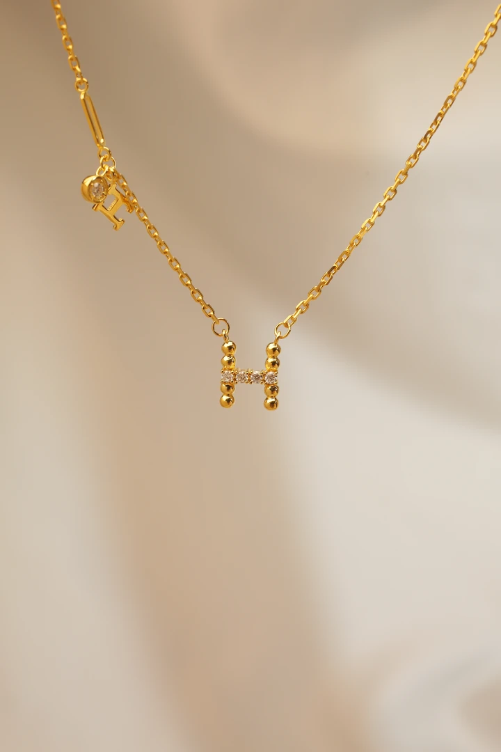 Pt950铂金黄珠边H字链时尚轻奢套链