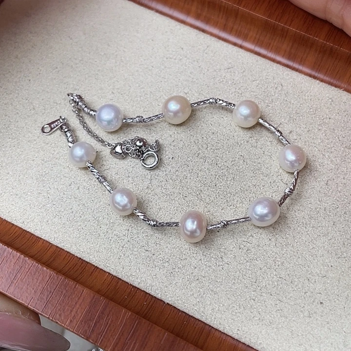 淡水珍珠银S925镶嵌手绳