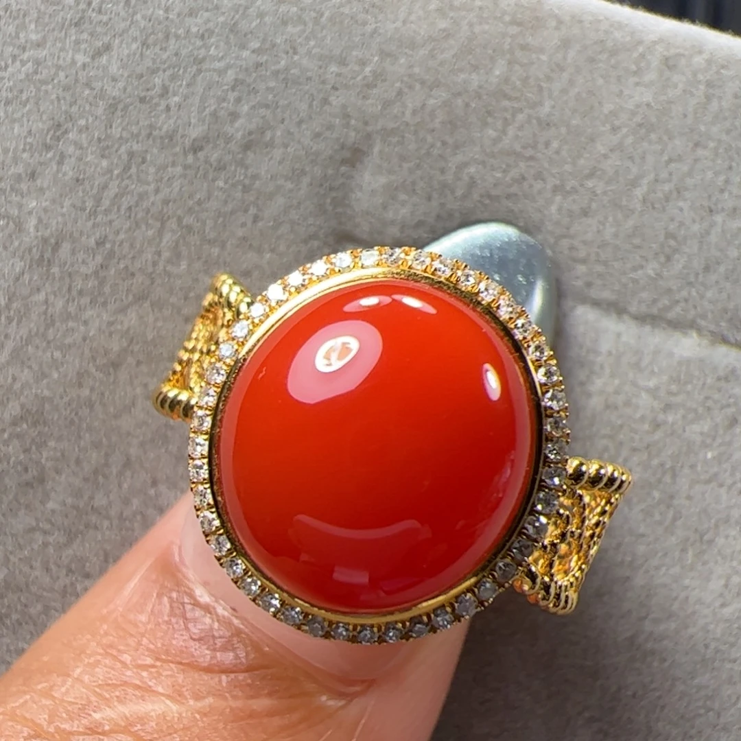 南红玛瑙戒指18K金镶嵌