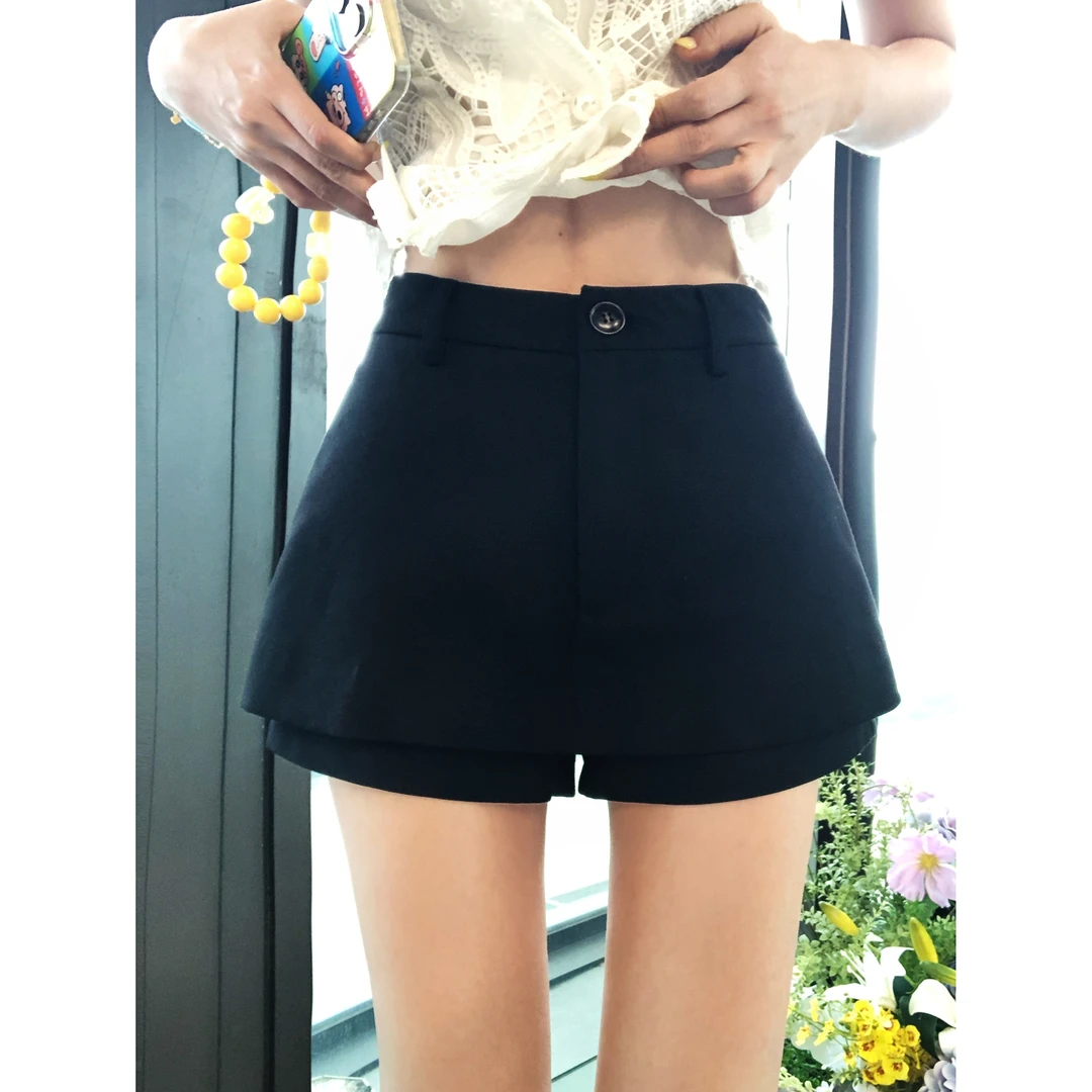 LI婉君【防走光裙裤】夏季黑色口袋包臀修身A字裙裤LWJ24C3Q1528