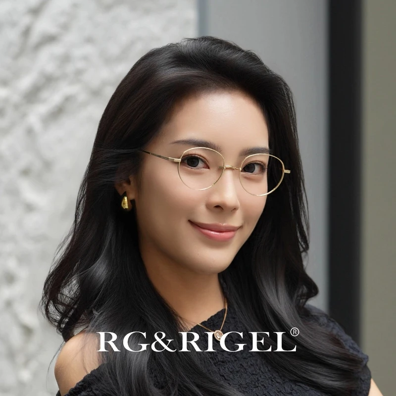 一山鼻托女士高端眼镜优雅光学近视圆框方框钛架雕花设计师款