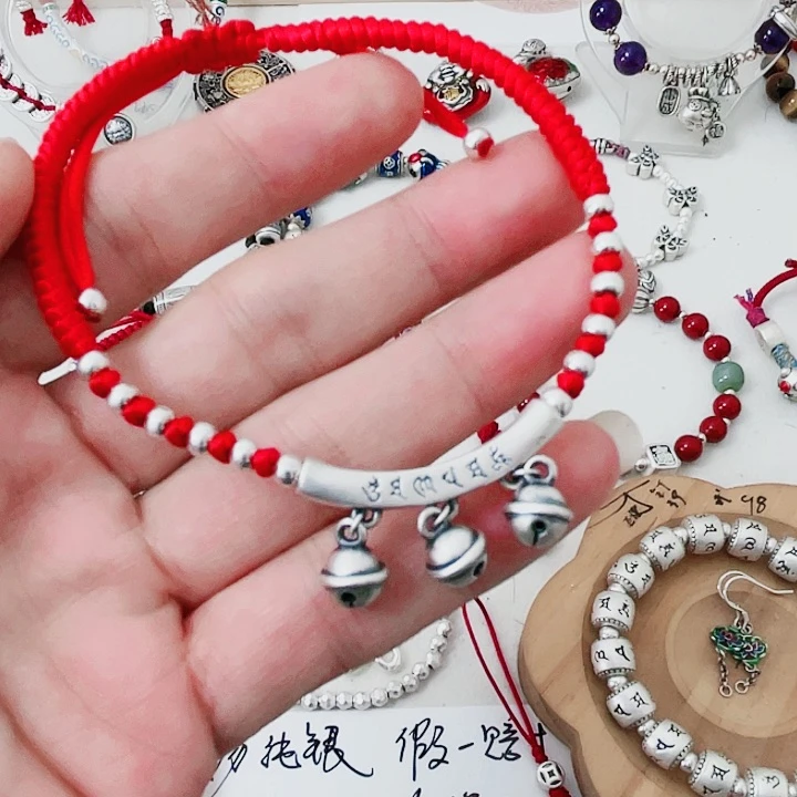 珐琅吊坠足银脚链