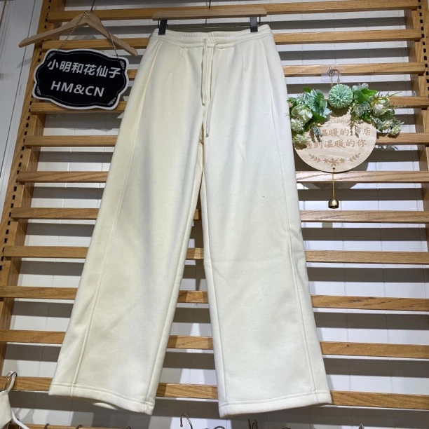 7881冬季加绒加厚高腰直筒垂感显瘦百搭阔腿休闲裤