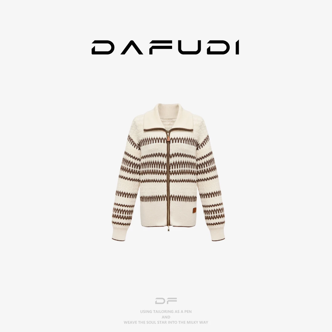 达芙笛25秋冬新款女装原色羊绒高领针织衫开衫宽松显瘦上衣女1199