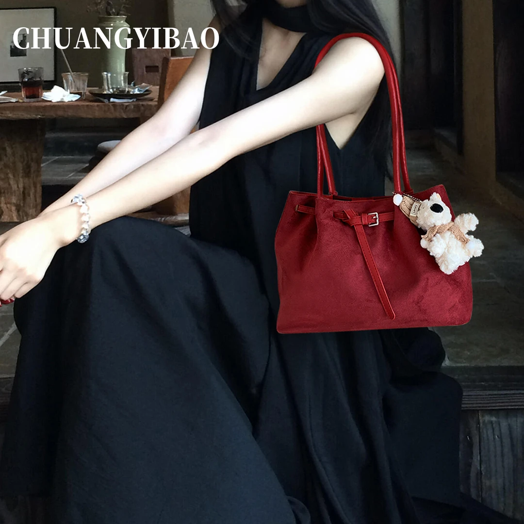 红色腋下托特包包女大容量2025新款高级感通勤手提单肩婚包女新娘