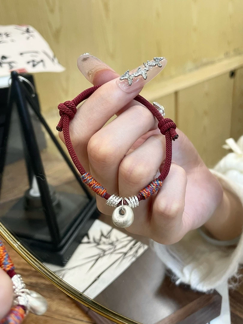 足银手链 足银手链纯银999手链编织情侣平安小胖福盘缠红绳手链