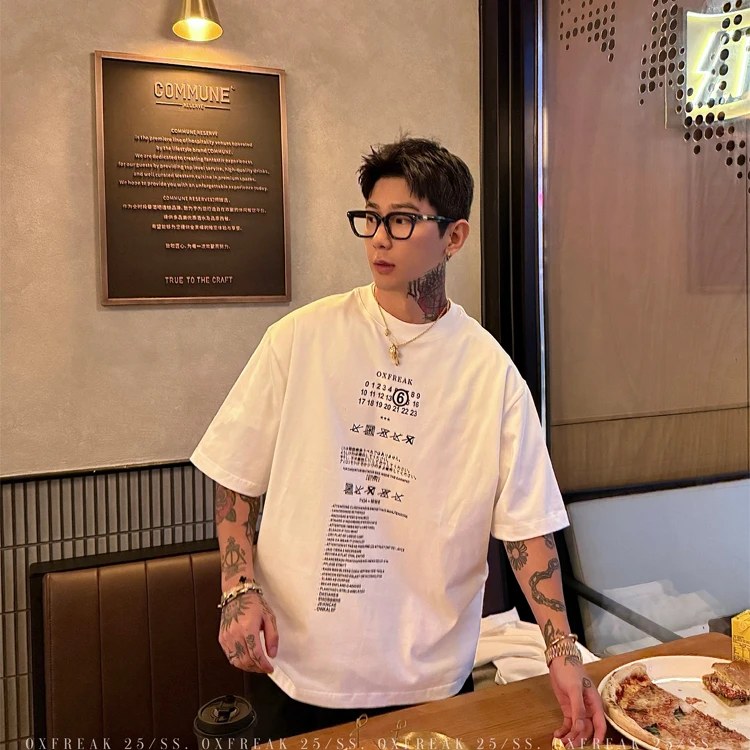 OXFREAK 「文字合集印花」300g纯棉短袖t恤男设计感小众圆领半袖