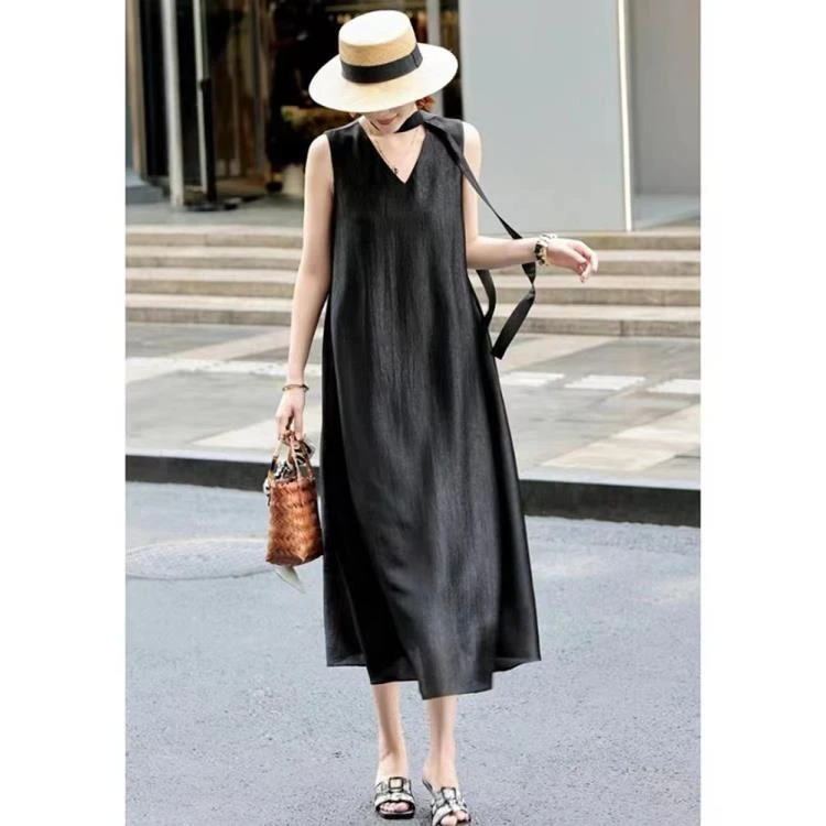 GD 01944夏季气质高级感收腰纯色连衣裙