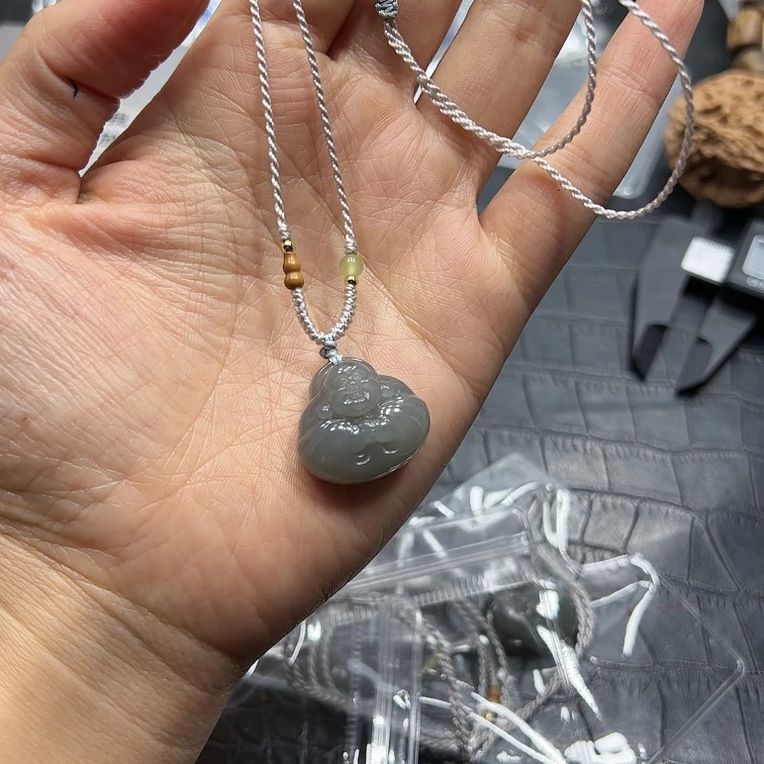银S925镶嵌手链烟晶抱抱佛吊坠