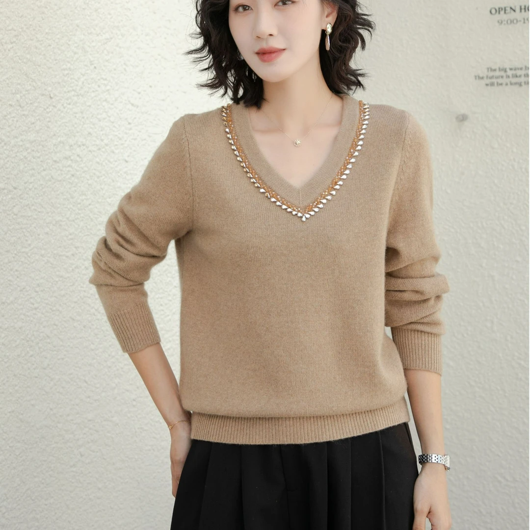 韩衣奇迹慵懒风常规毛针织衫V领洋气打底衫圆领百搭针织羊毛衫