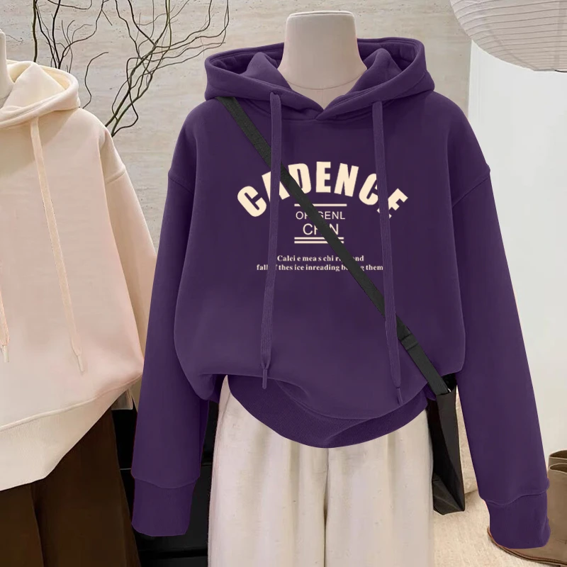 设计感小众秋冬新款2025加绒加厚套头连帽卫衣女短款宽松韩版外套