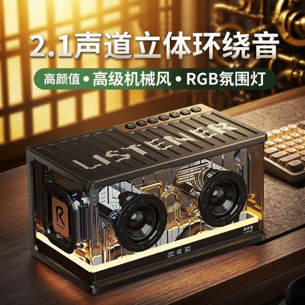 柏林之声透明机甲蓝牙音响重低音无线音箱台式电脑电脑桌面音响