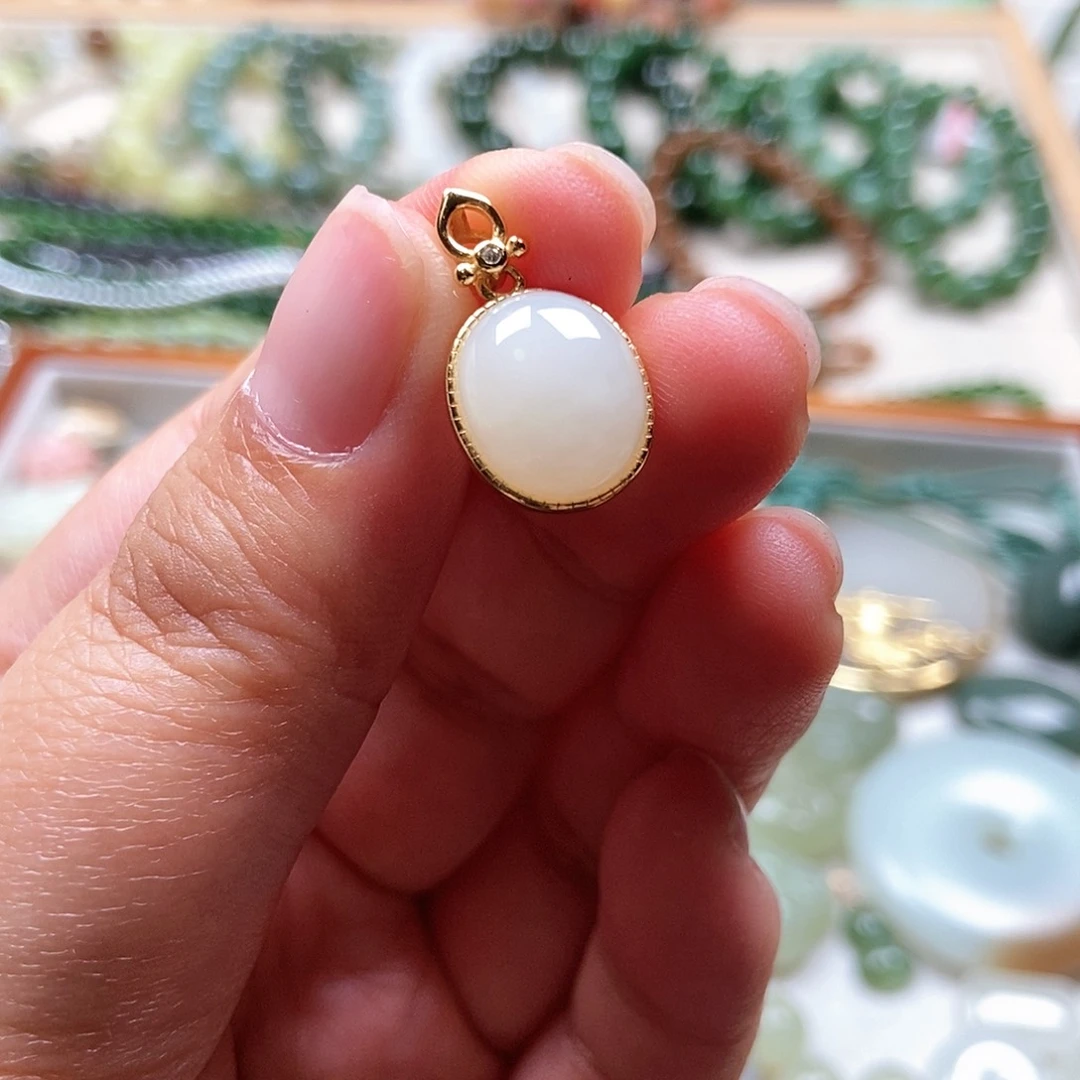 和田玉银S925镶嵌吊坠(不含链)