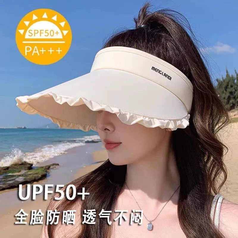 防晒帽2025新款花边冰丝防晒帽透气发箍式防紫外线遮阳空顶帽