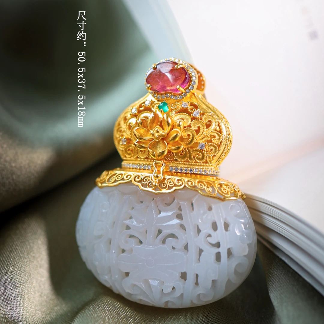 椿芙·银镶和田玉雕花吊坠MTS
