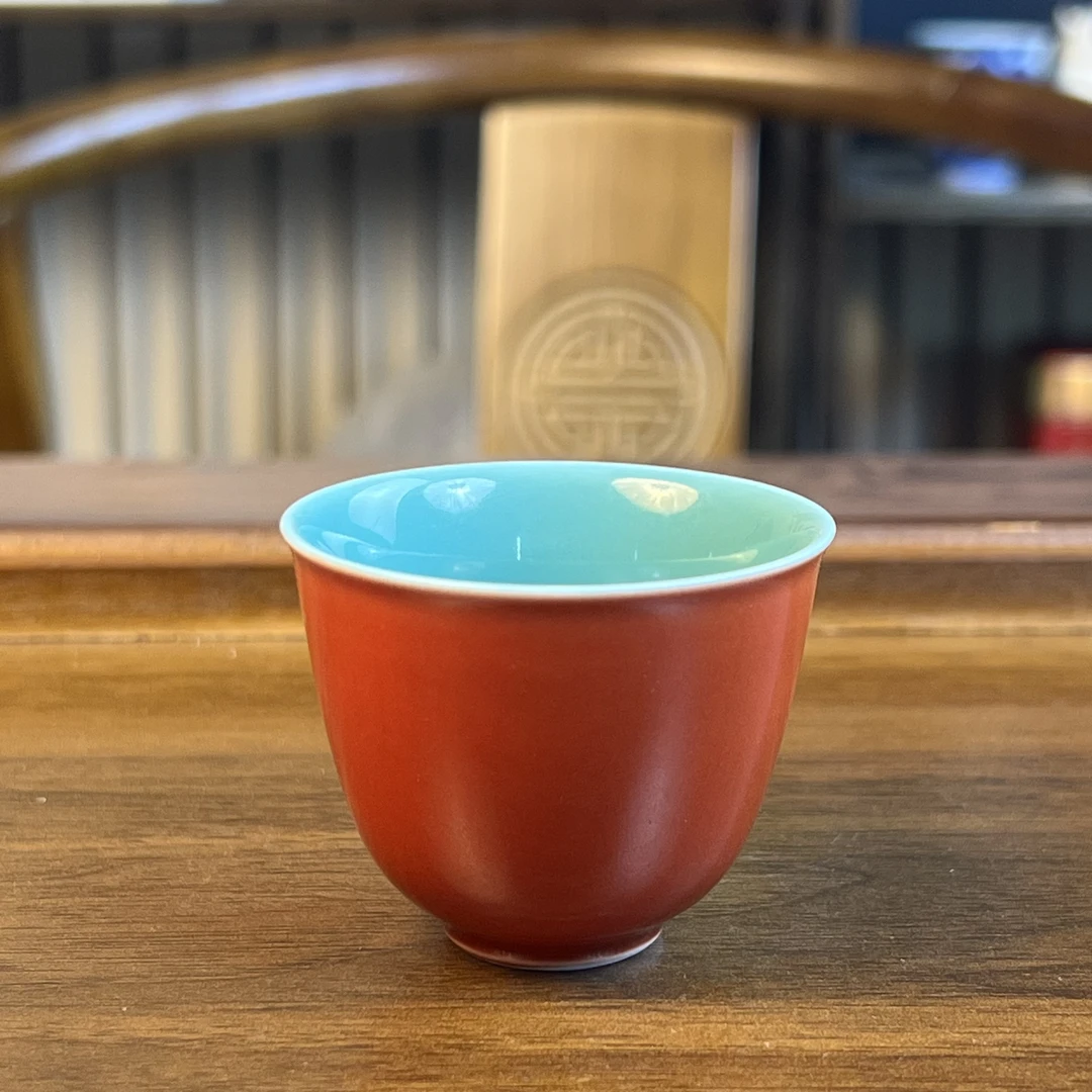 【问青坊】纯手工单色釉故宫红气窑铃铛杯