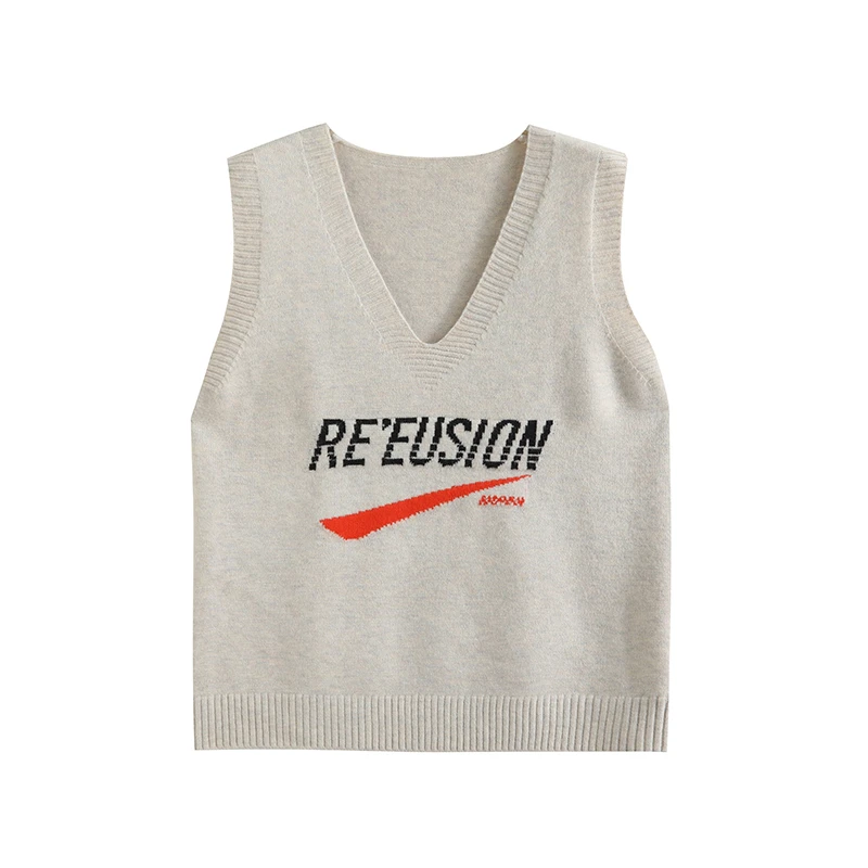 清 清 清」V领字母设计~柔软舒适好搭配女式针织衫H00373