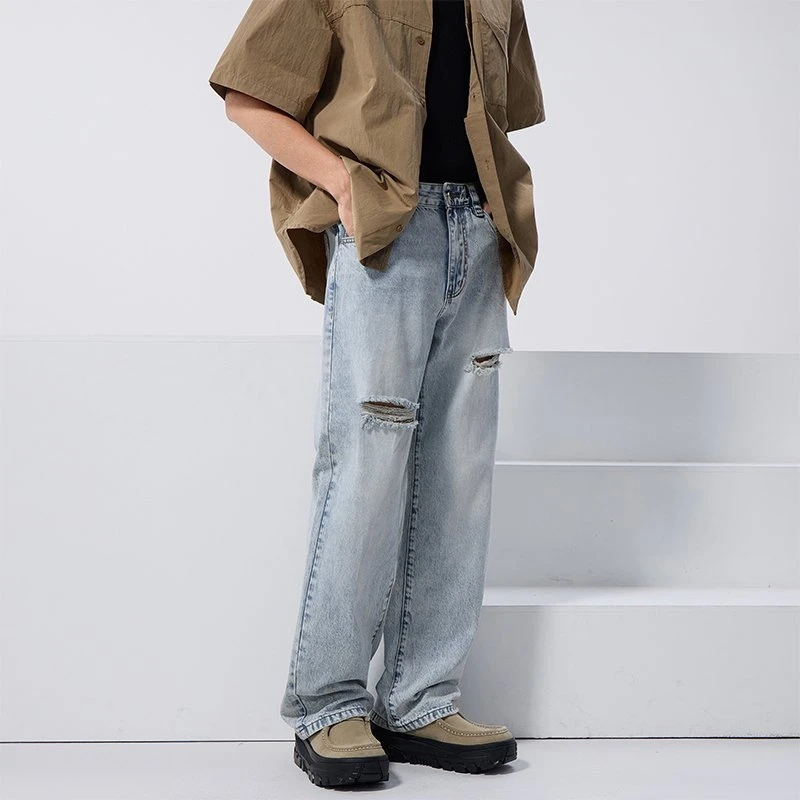 [宽松直筒]春夏破洞宽松薄款牛仔裤高街ins复古休闲