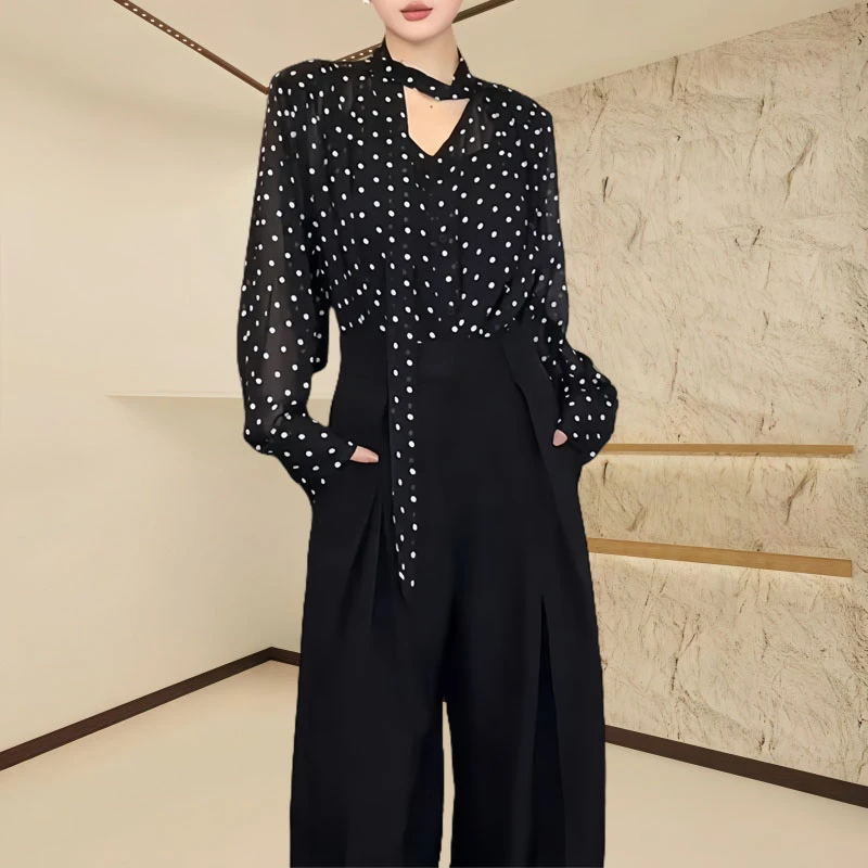 出游服装女老钱风复古夏季黑色波点T恤洋气上衣显瘦气质防晒衬衫