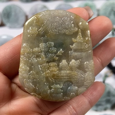 翡翠颈饰未镶嵌山水牌福利