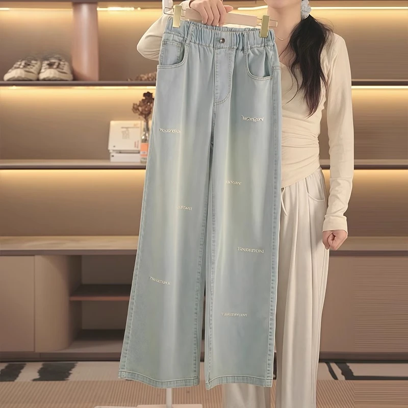 女款女童裤子夏季薄款莱赛尔牛仔裤新款女大童窄版直通裤洋气韩版