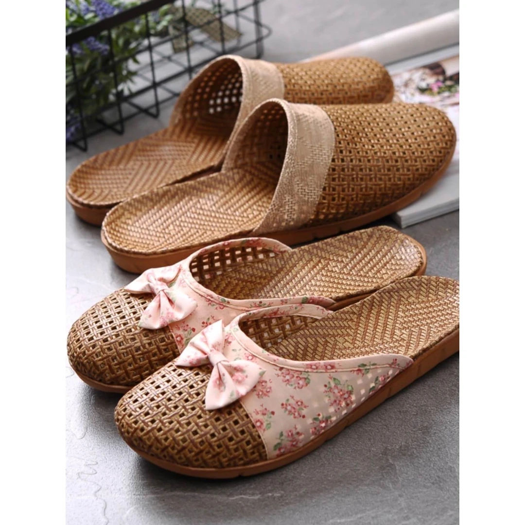 亚麻拖鞋男女情侣包头居家地板亚草室内厚底防滑家居藤草凉拖鞋夏