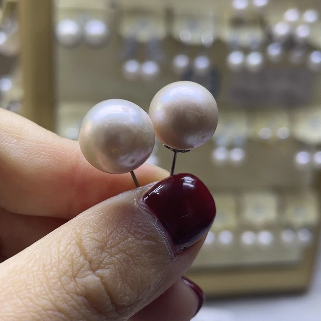 银S925镶嵌耳饰淡水珍珠