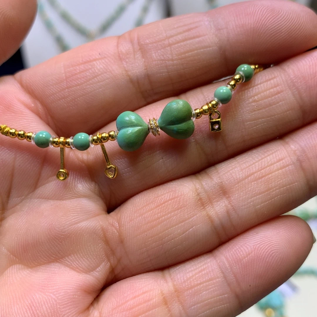 绿松石银S925镀金镶嵌半链