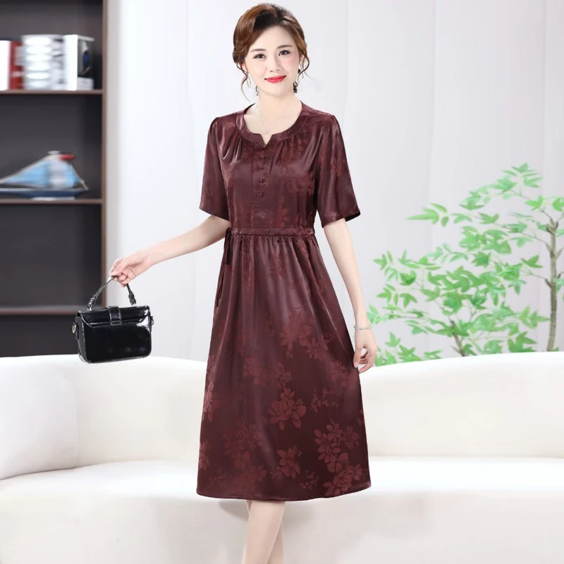 10118-妈妈装时尚夏季休闲连衣裙遮肉显瘦舒适连衣裙【老余】