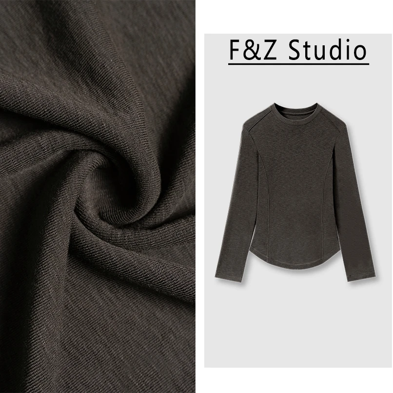 【雾岭长袖】2025新款长袖圆领设计感面膜T恤洋气弹力秋季上衣女