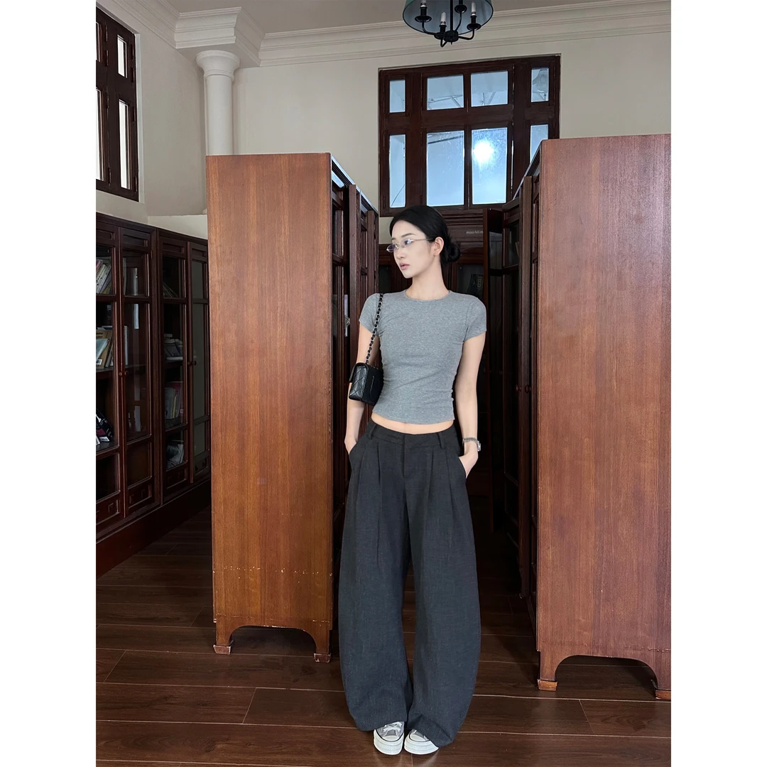 【5werkwen 04.18新品】自留好版型 宽松弯刀低腰垂感西装裤