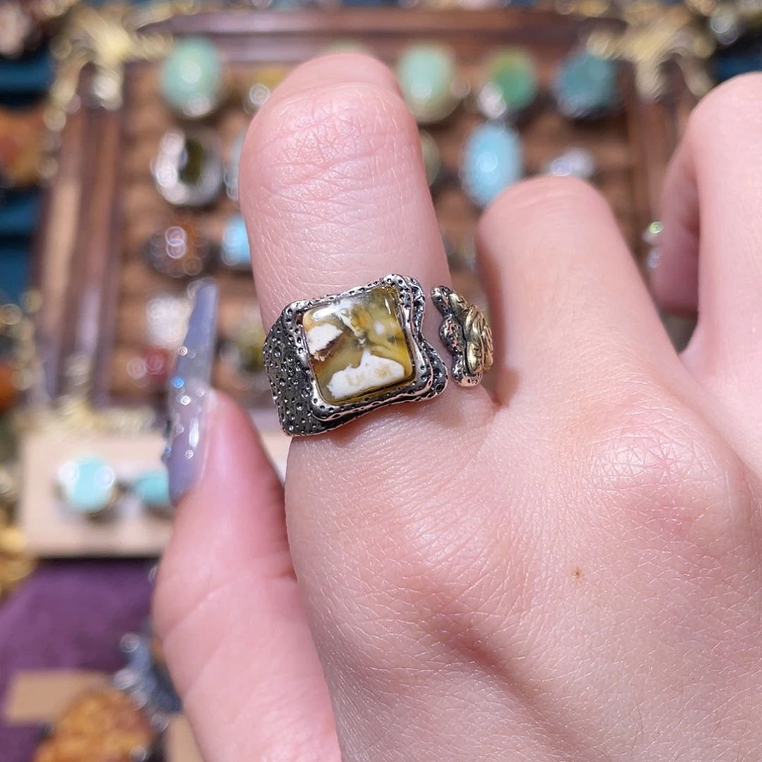 琥珀银S925镶嵌戒指