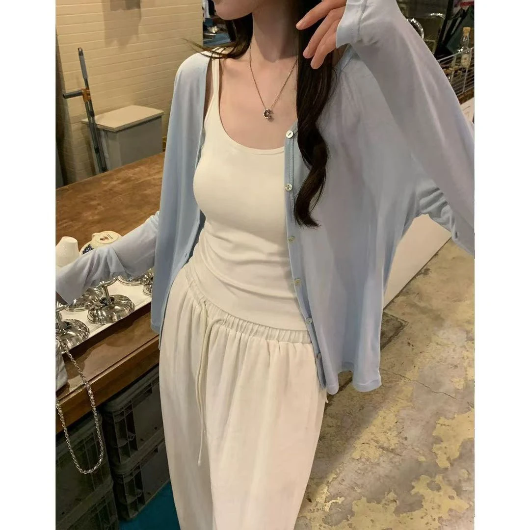 9855纸片人开衫女春夏季宽松外搭轻薄防晒长袖针织上衣