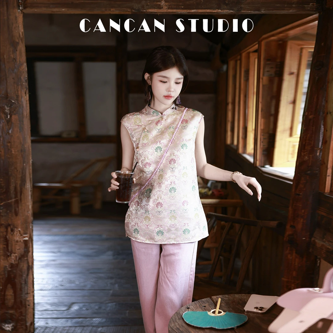 CANCAN STUDIO【宋锦~富贵千金】新中式原创设计夏季上衣G252180