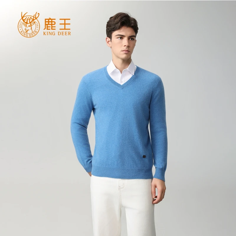 【专柜在售】鹿王男V领100山羊绒商务休闲套衫 厚  911511343