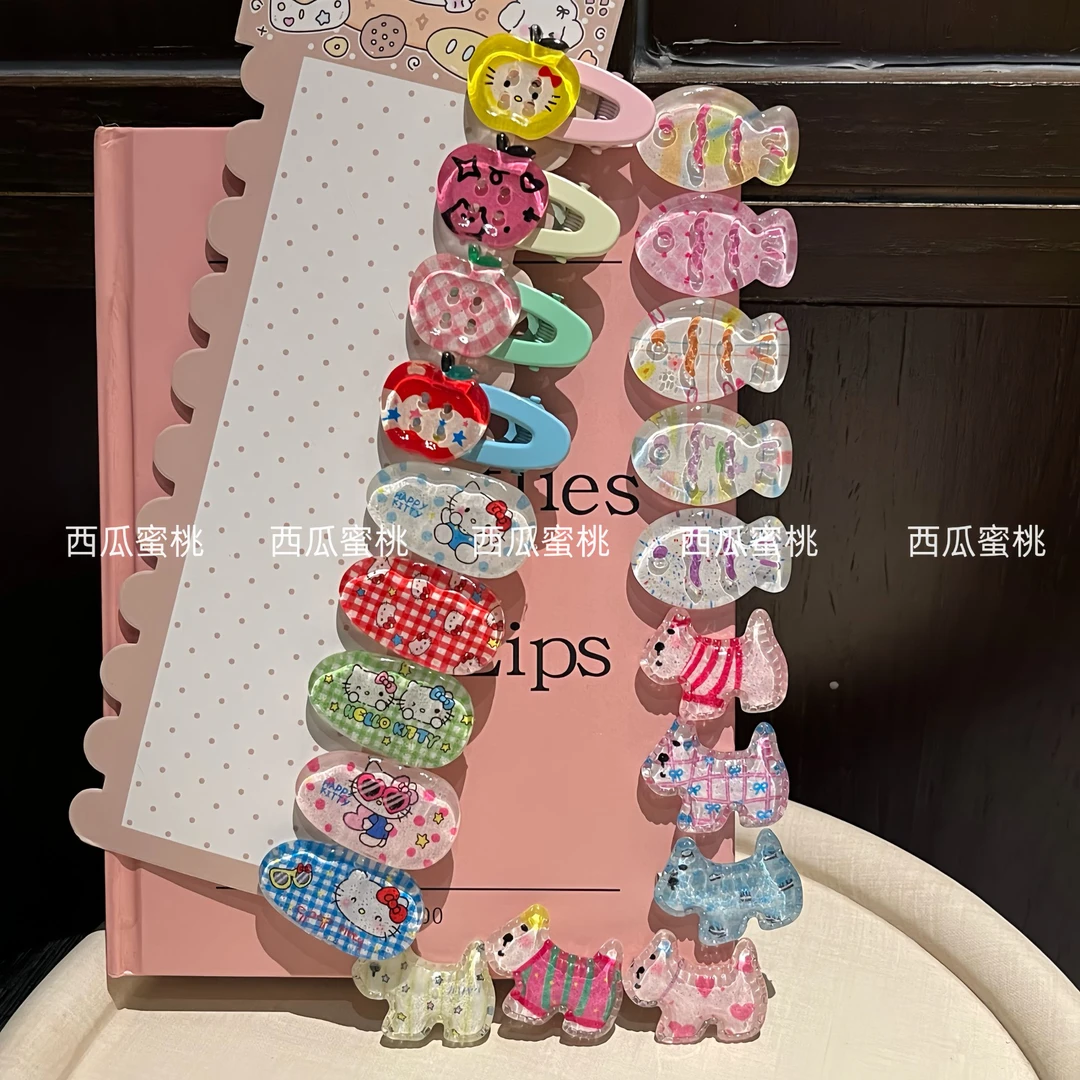 可爱图案清透小鱼猫咪小狗苹果甜美少女刘海夹卡通百搭少女头饰女