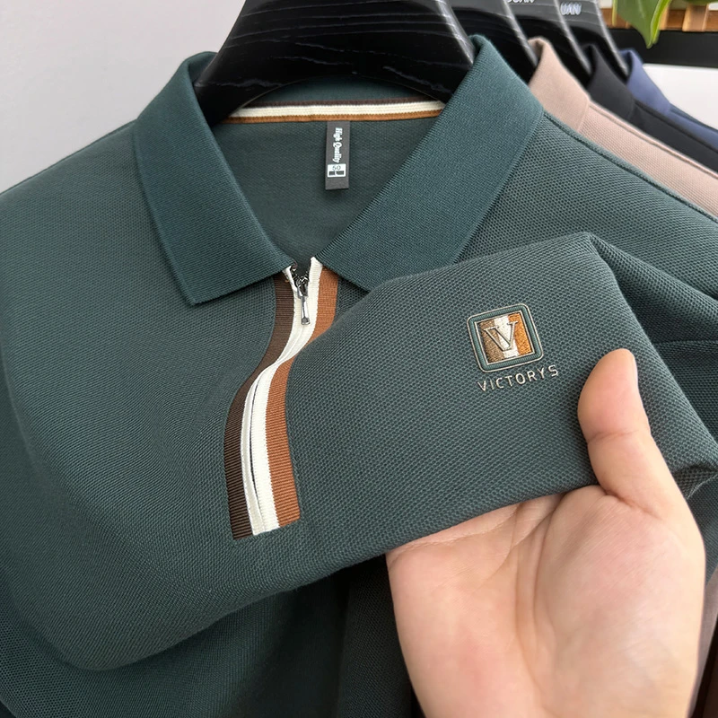 半拉链男士POLO衫2025夏季新款轻奢刺绣短袖T恤简约百搭翻领上衣
