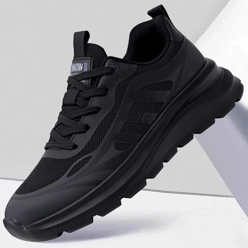 男鞋春季2025新款潮流网面透气男士运动鞋黑色百搭轻便软底鞋子男