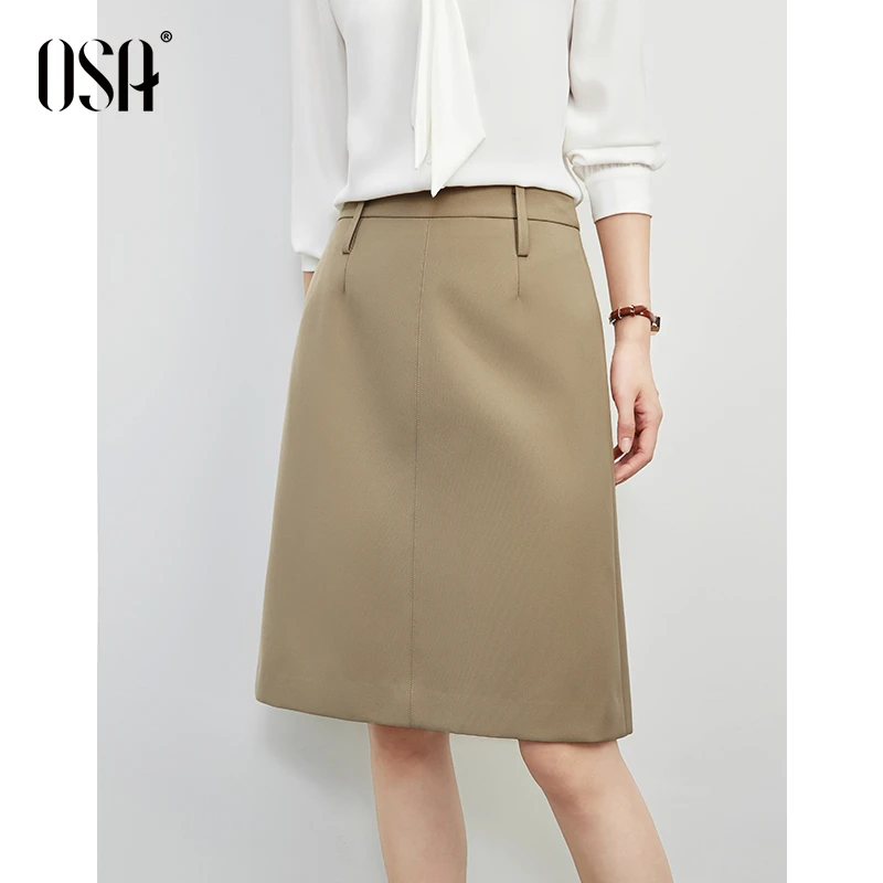 OSA/ 欧莎职场通勤A字短裙女梨型身材遮胯直筒半身裙子S125C51002