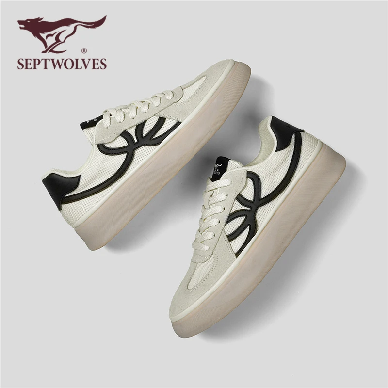 七匹狼德训男鞋秋季软底轻便运动休闲板鞋男士网面透气厚底小白鞋