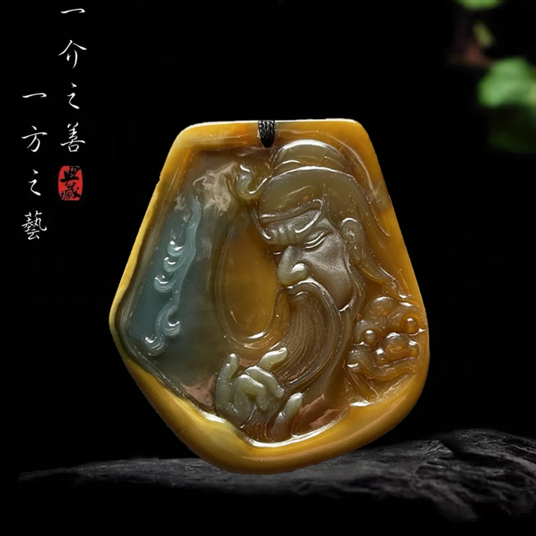 【已结缘】合一堂翡翠工作室定制展示：糯冰油黄色《武圣关公》成品