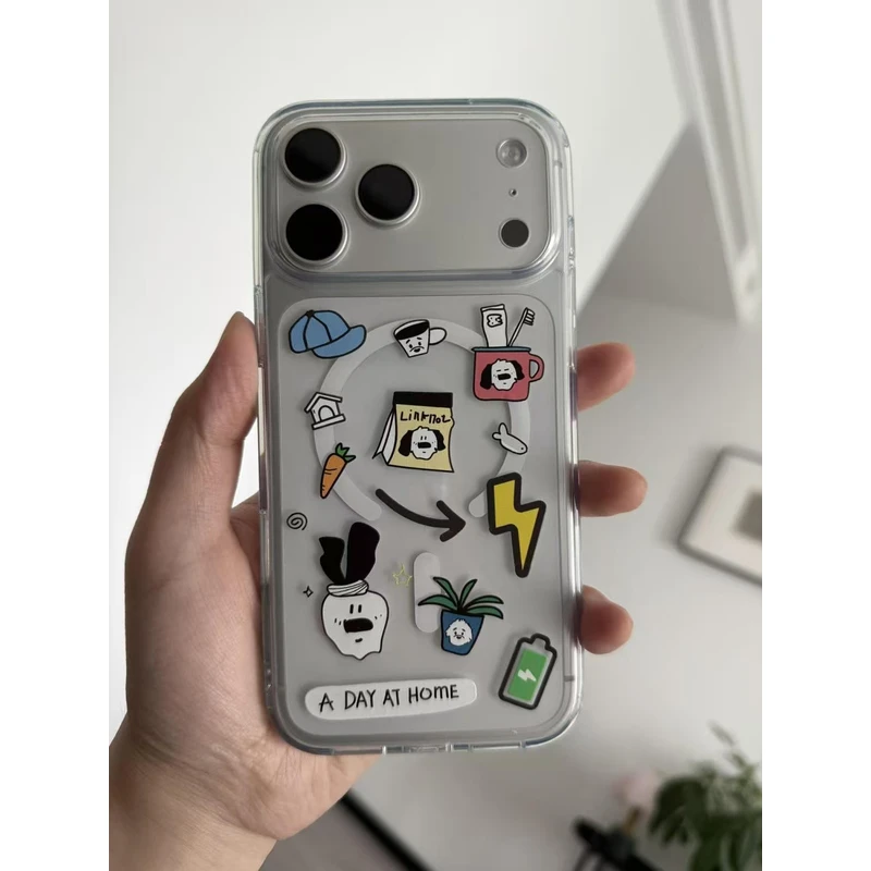 涂鸦小狗标签磁吸壳适用苹果17Promax/17手机壳16透明15防摔肤感