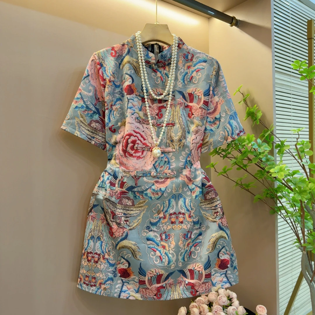 气质欧洲站新款国风盘扣高级感显瘦修身百搭长衫