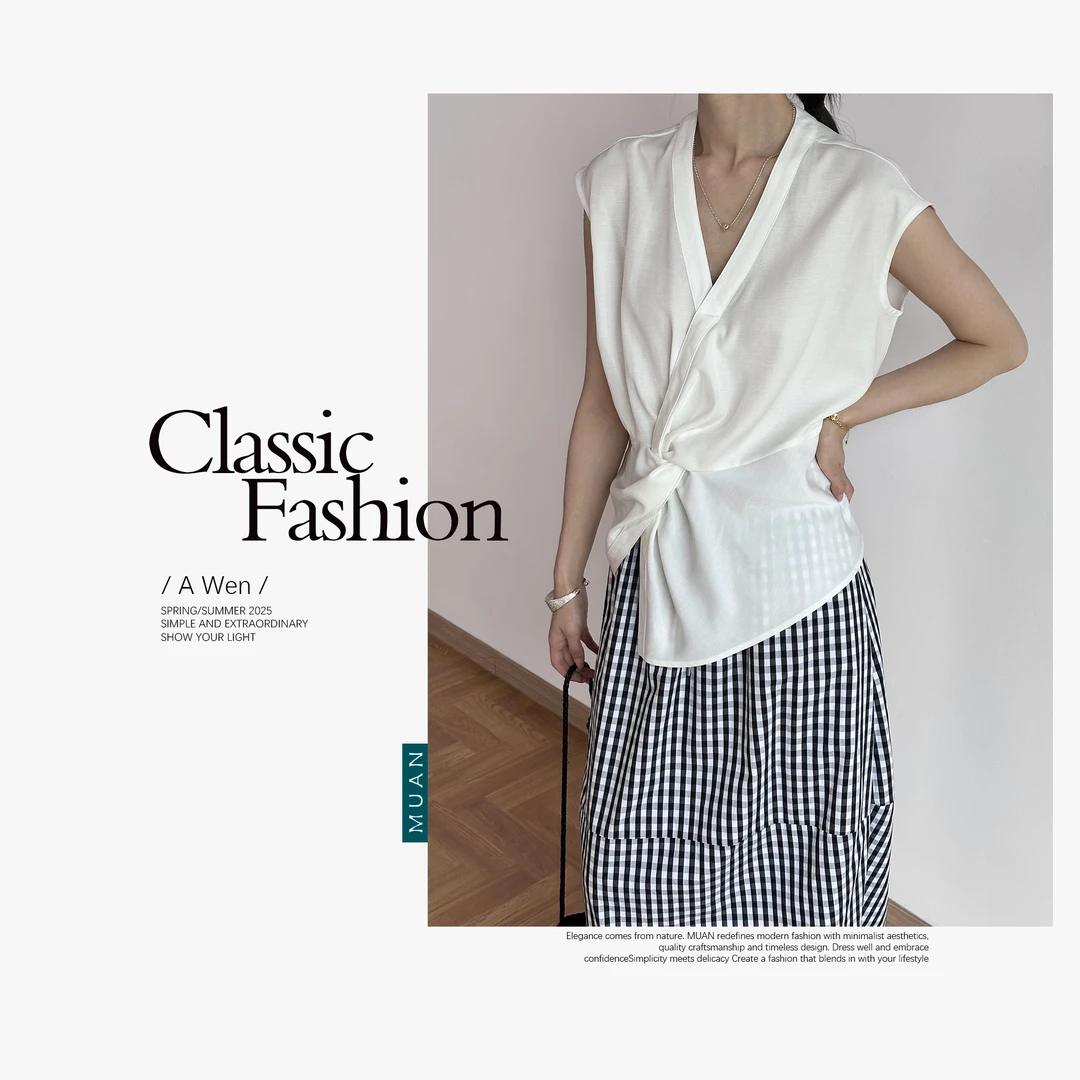 木岸MUAN：《凯特背心》定制简约法式高级V领宽松简约背心女YJ-23965