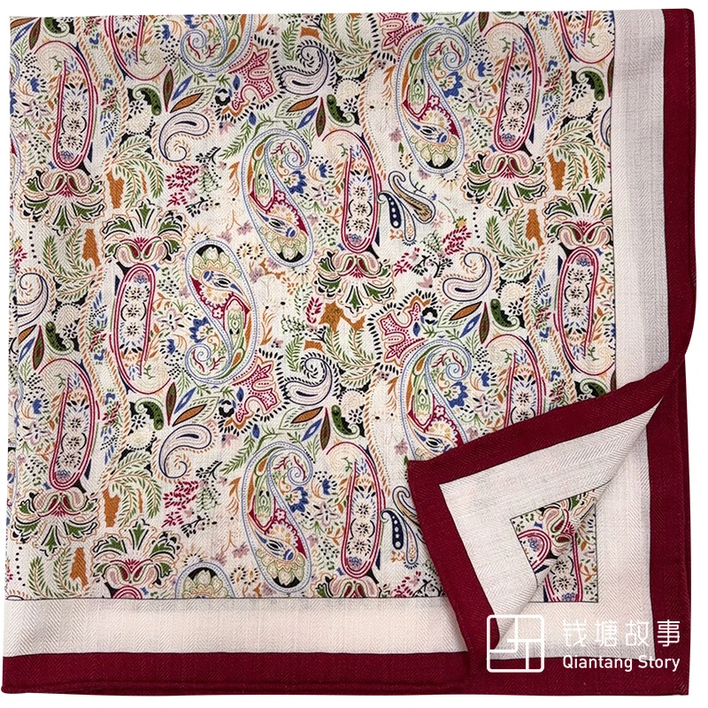 Qiantang Story/钱塘故事70丝毛-红色摇曳手工卷边真丝羊毛65cm